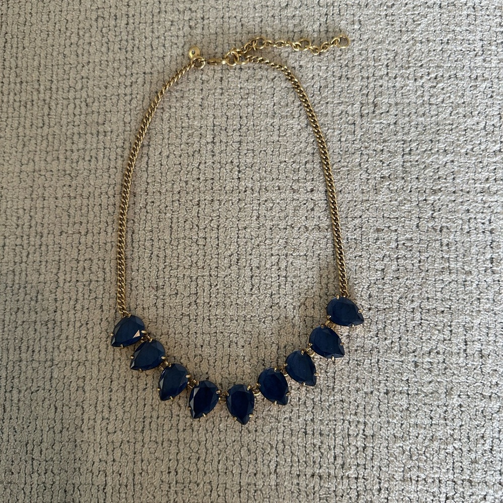 J. Crew Gold Chain Necklace with Blue Teardrops